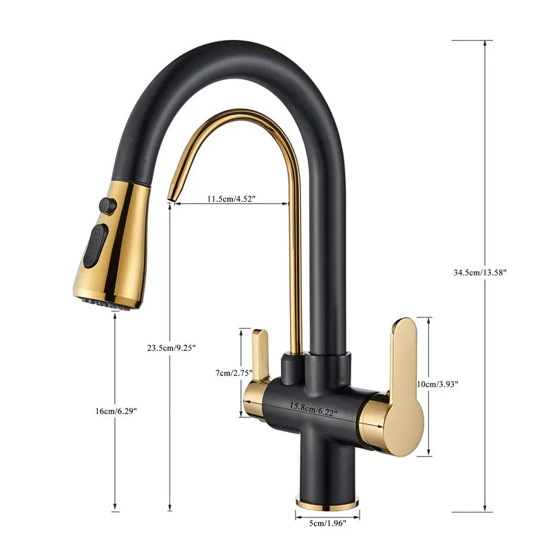 Fmhjfisd Pure Water Kitchen Faucet Pull Out Dual Handle Hot Cold Deck Mounted
