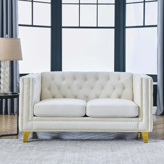 MOYU Velvet Loveseat Sofa Modern Tufted Seater With Nailhead Trim
