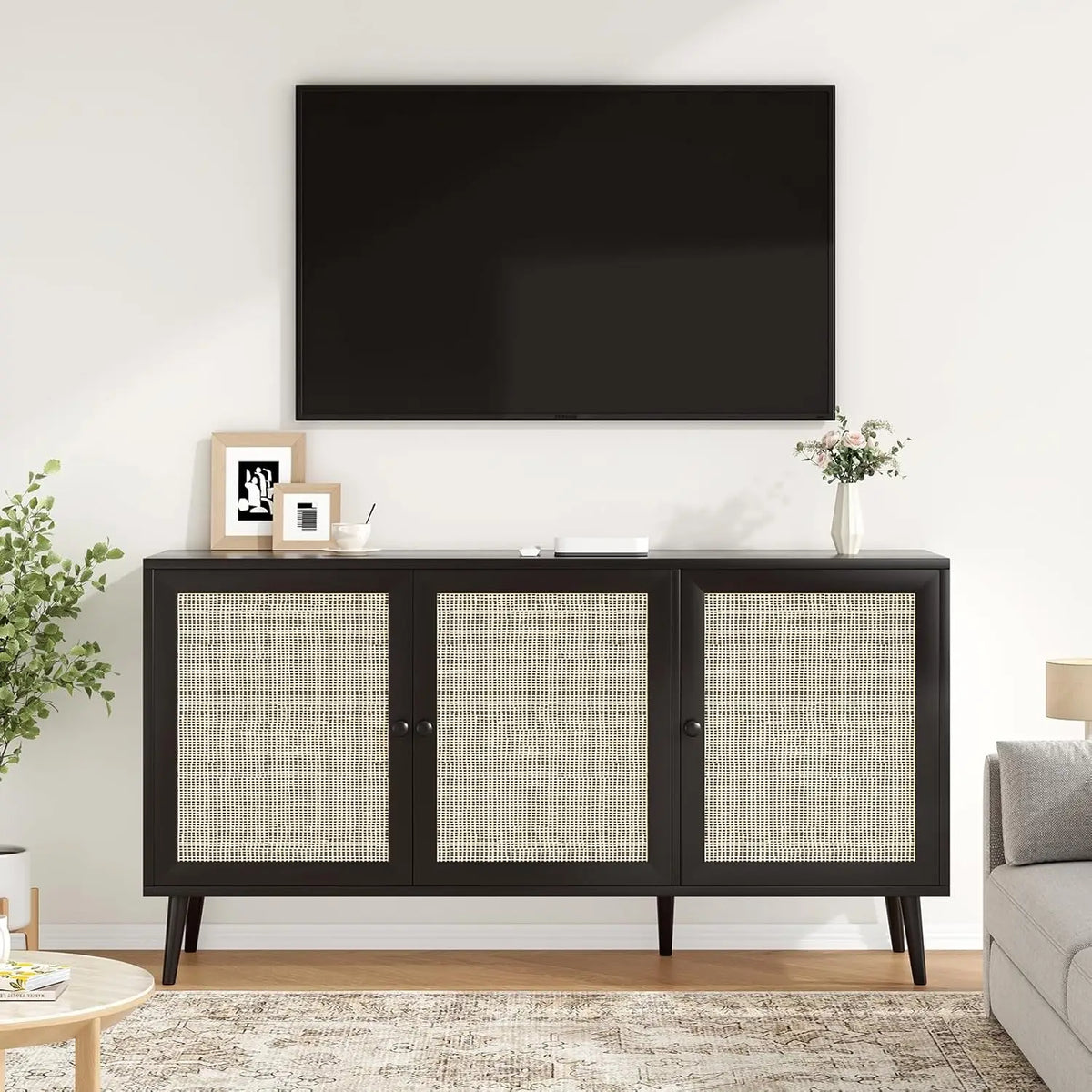 Farini Rattan Sideboard Cabinet Mid Century Modern Dining Storage Console