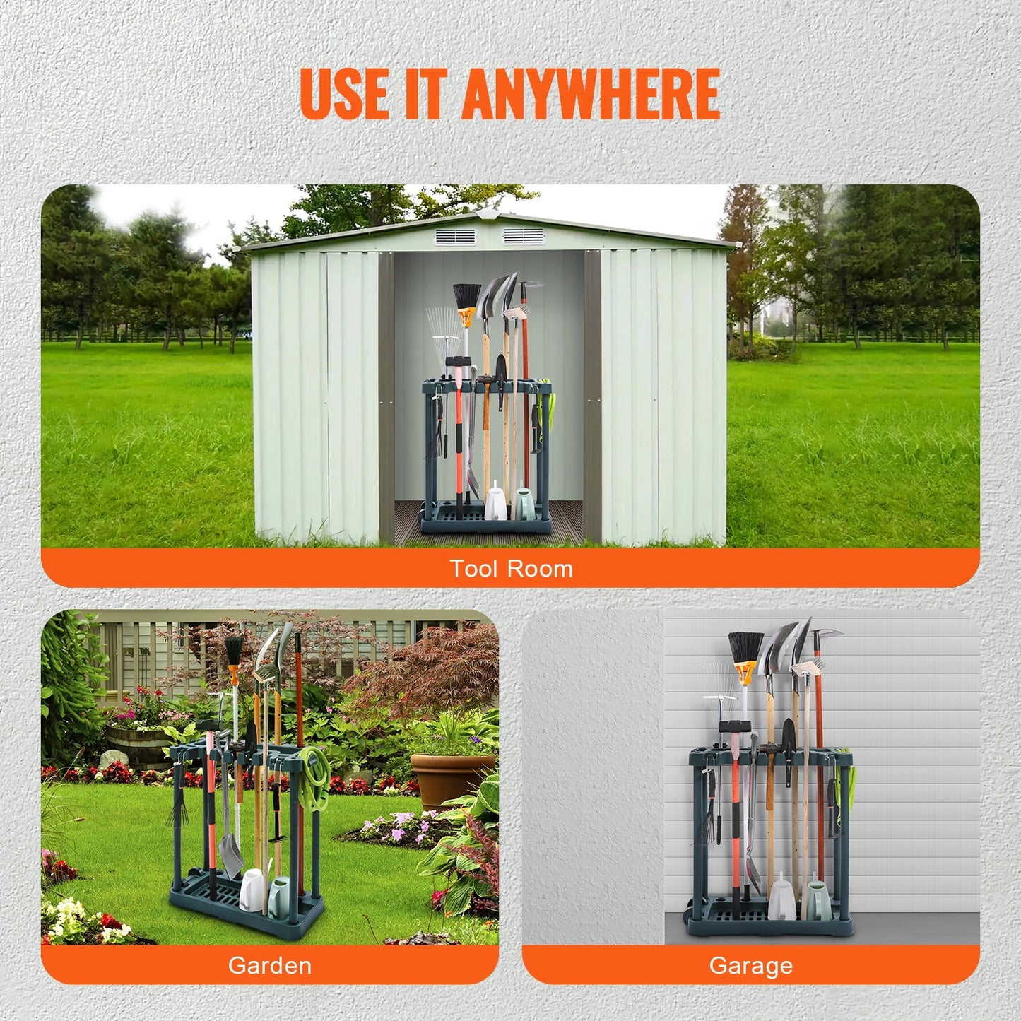 SucceBuy 10 Slot Yard Garden Tool Organizer Rack For Garage