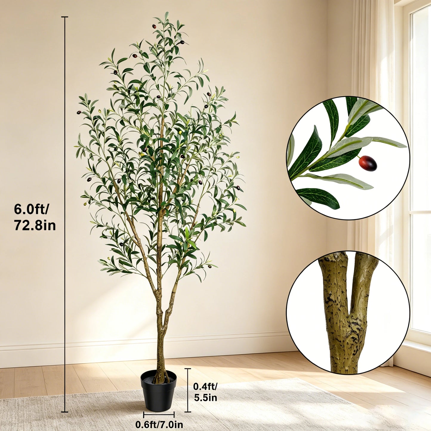 Olitree CN Olive Tree Artificial Indoor Plant With Wood Trunk