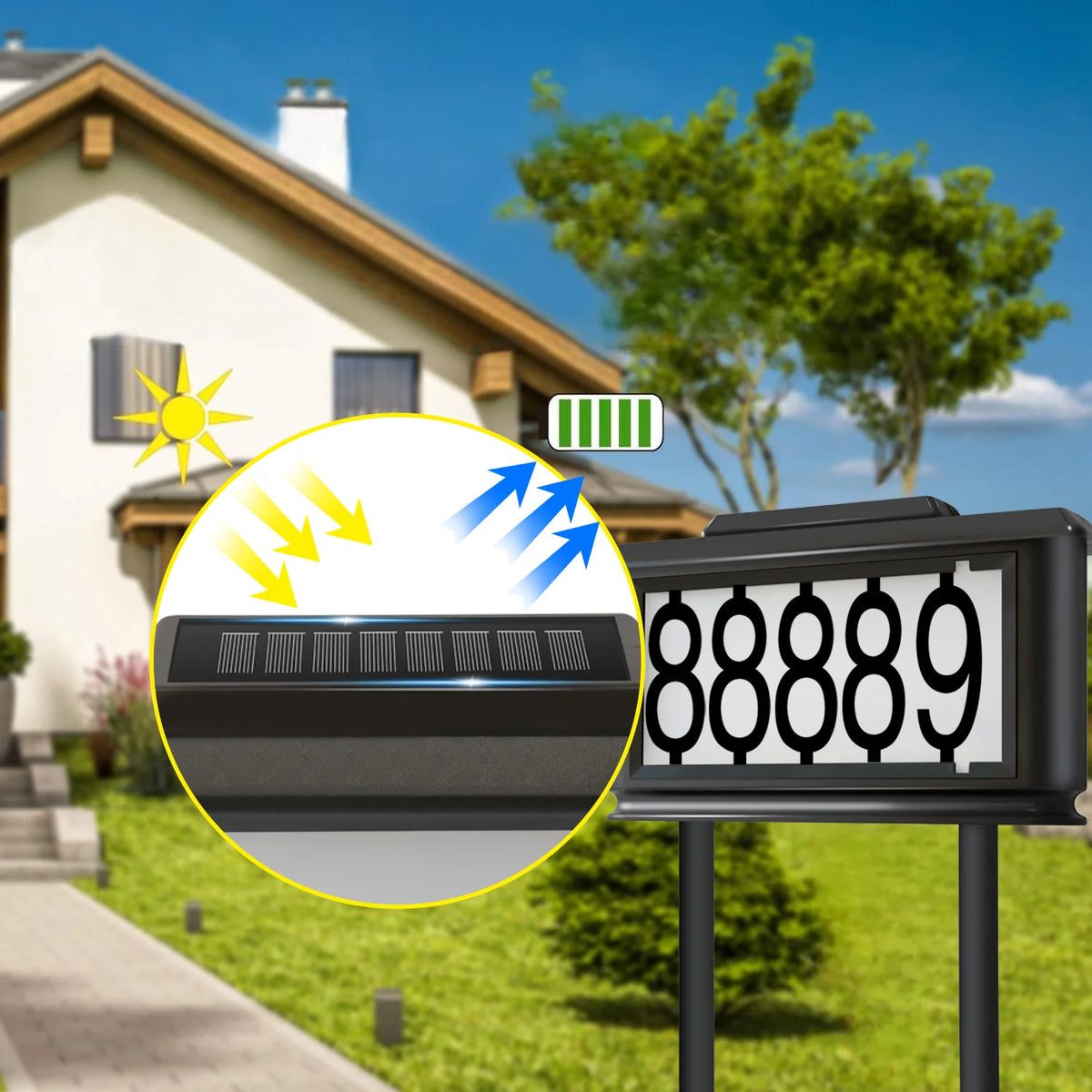 Solar Outdoor House Number Sign Light With LED Address Display