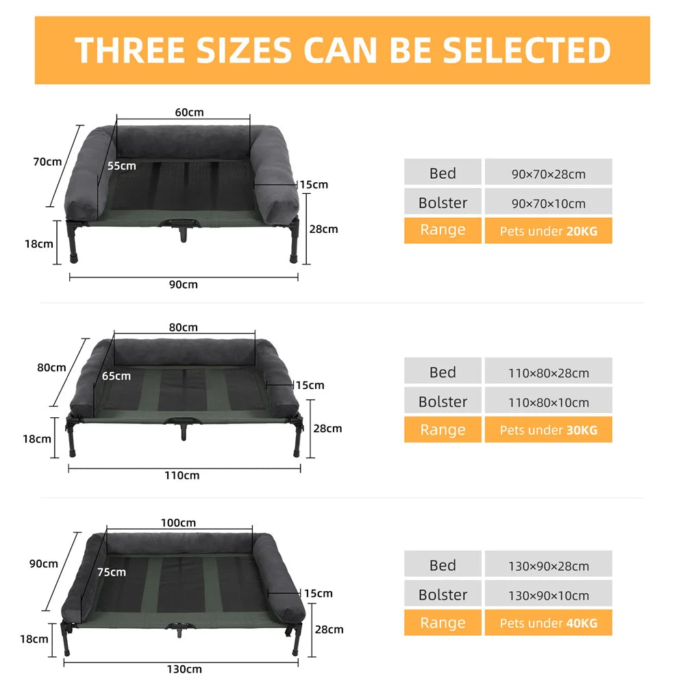 BORWART Outdoor Raised Dog Bed With Cooling Breathable Mat And Plush Mat