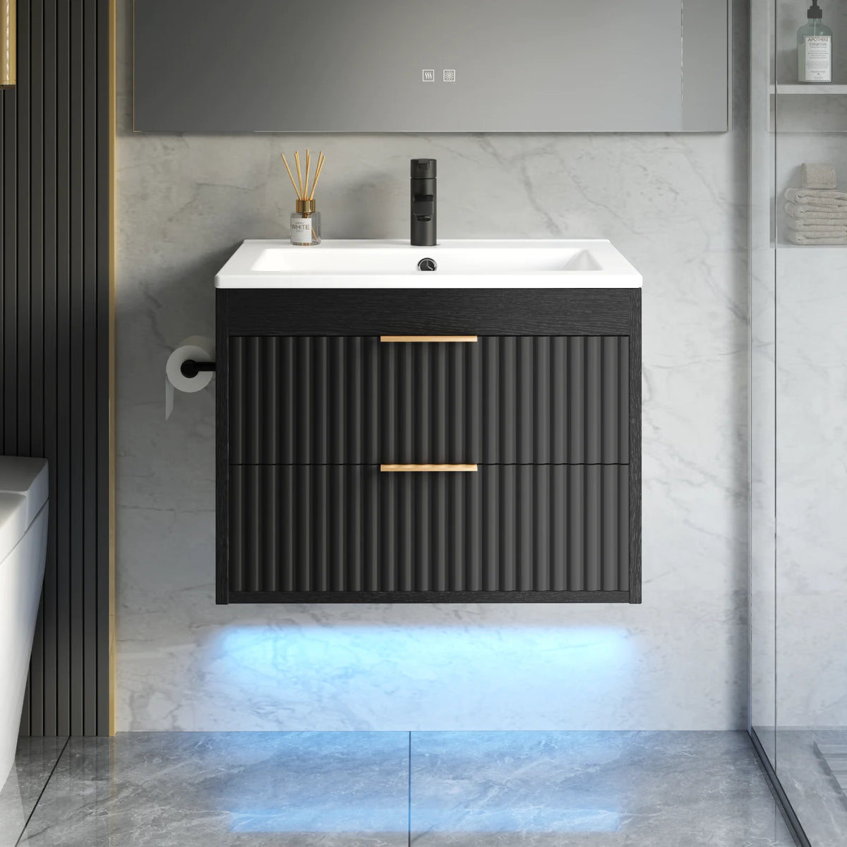 EVOKEDEN Floating Bathroom Vanity With Sink Wall Mounted Cabinet