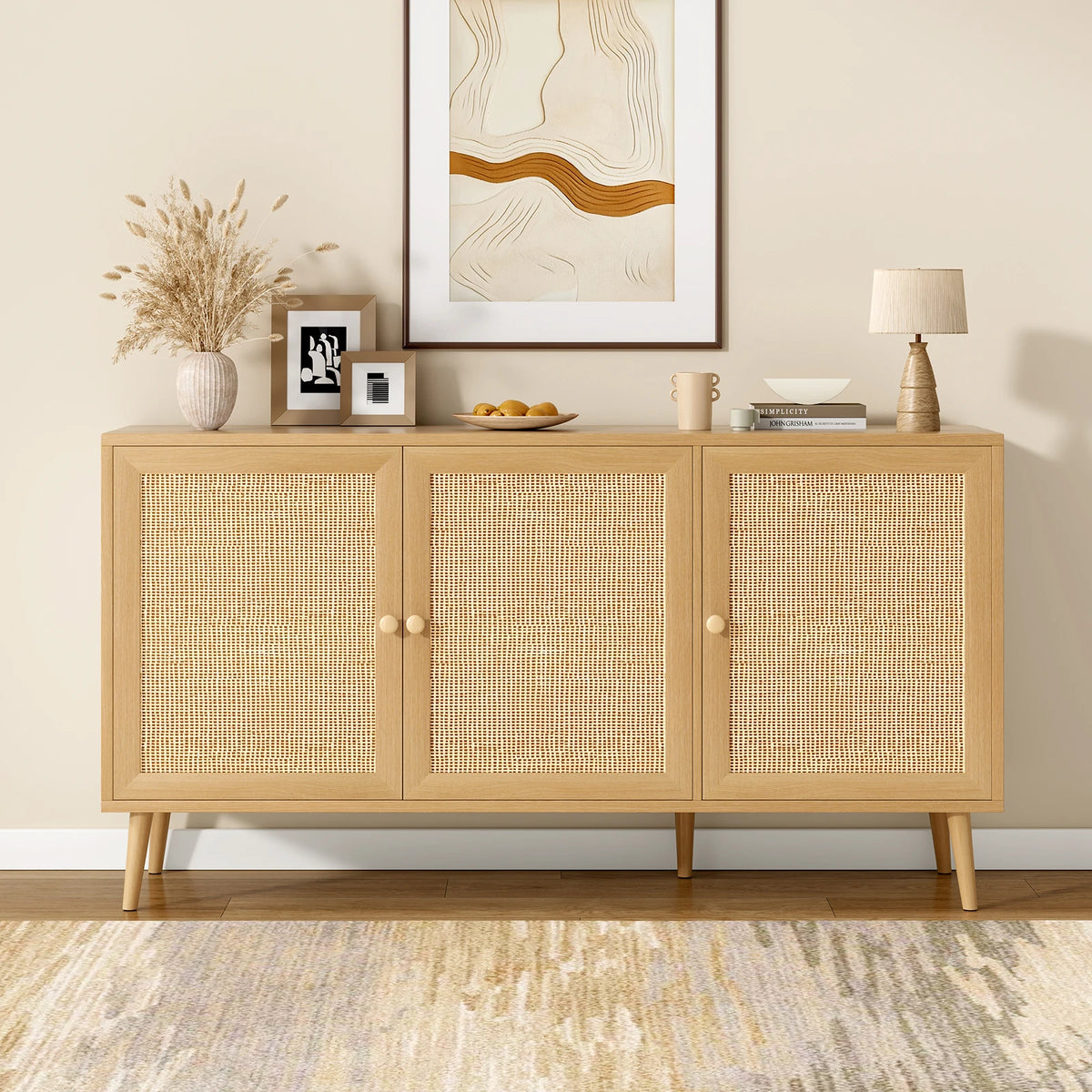 Farini Rattan Sideboard Cabinet Mid Century Modern Dining Storage Console