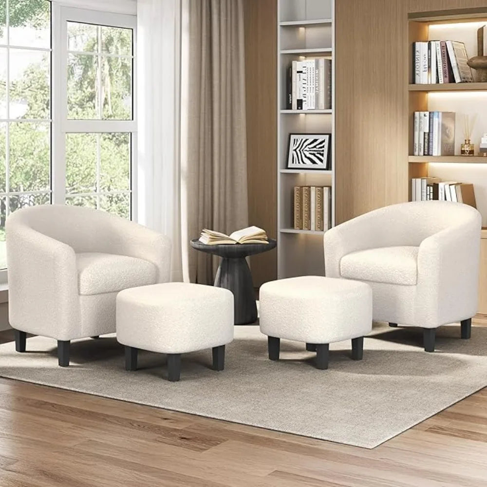 Accent Chair and Ottoman Set, Century Boucle abric Barrel Chair and Comy abric ootrest or Living Room/Bedroom/Reading Room, Ivor