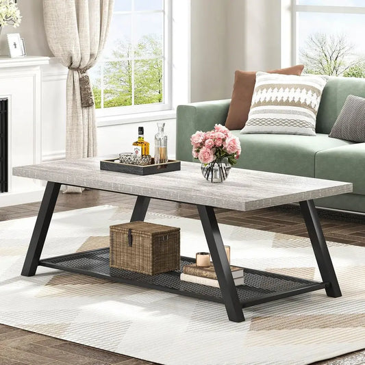 Industrial Rustic Wood And Metal Coffee Table With Storage