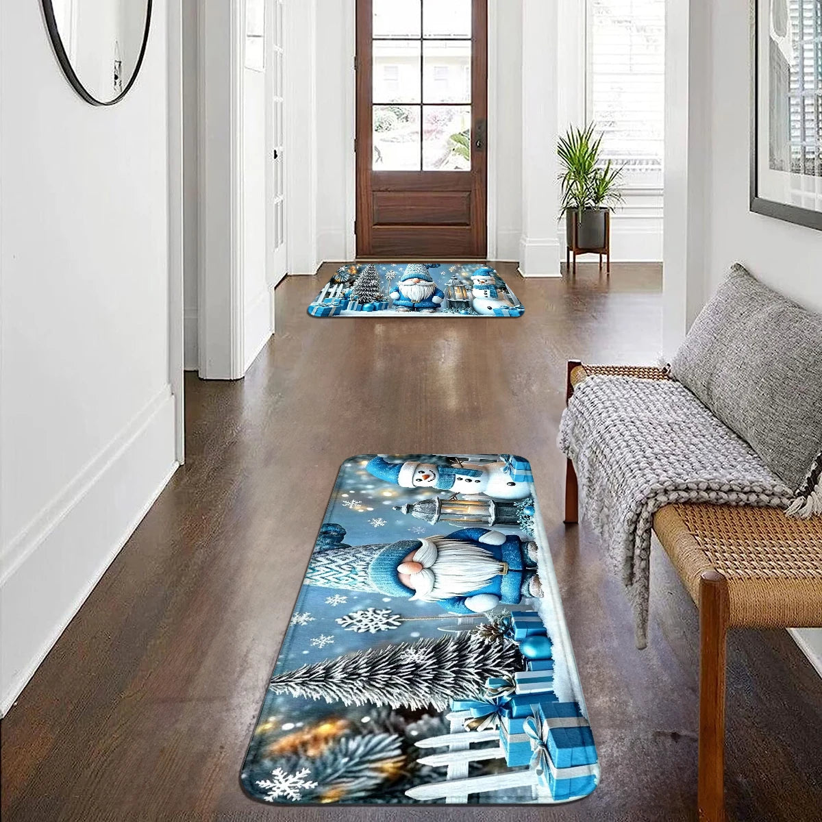 Halloween Castle Pumpkin Gnome Christmas Checkerboard Print Flannel Area Rug, 1.2cm Thick Soft Cushioned Floor Mat, Machine Washable Fluffy Decor Doormat for Entryway Kitchen Bedroom Hallway Multi Style Holiday Indoor Home De