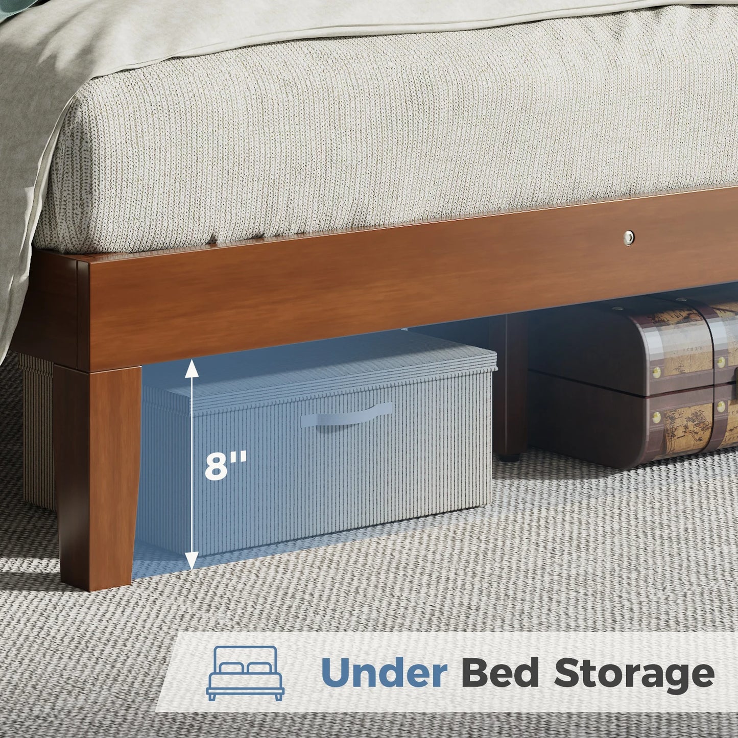 MCQ Wood Platform Bed Frame With Headboard Solid Pine Slat Support