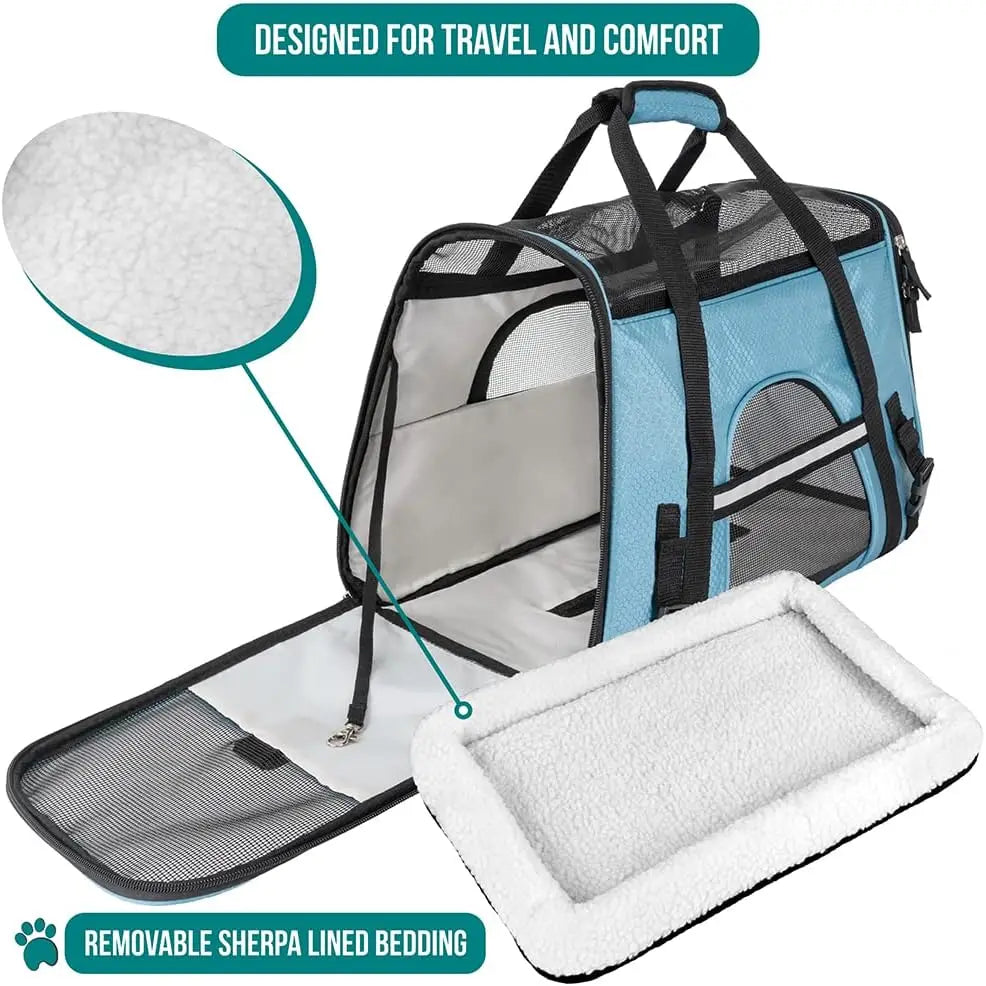 Airline Approved Soft Sided Pet Carrier With Ventilated Design And Sherpa Bed