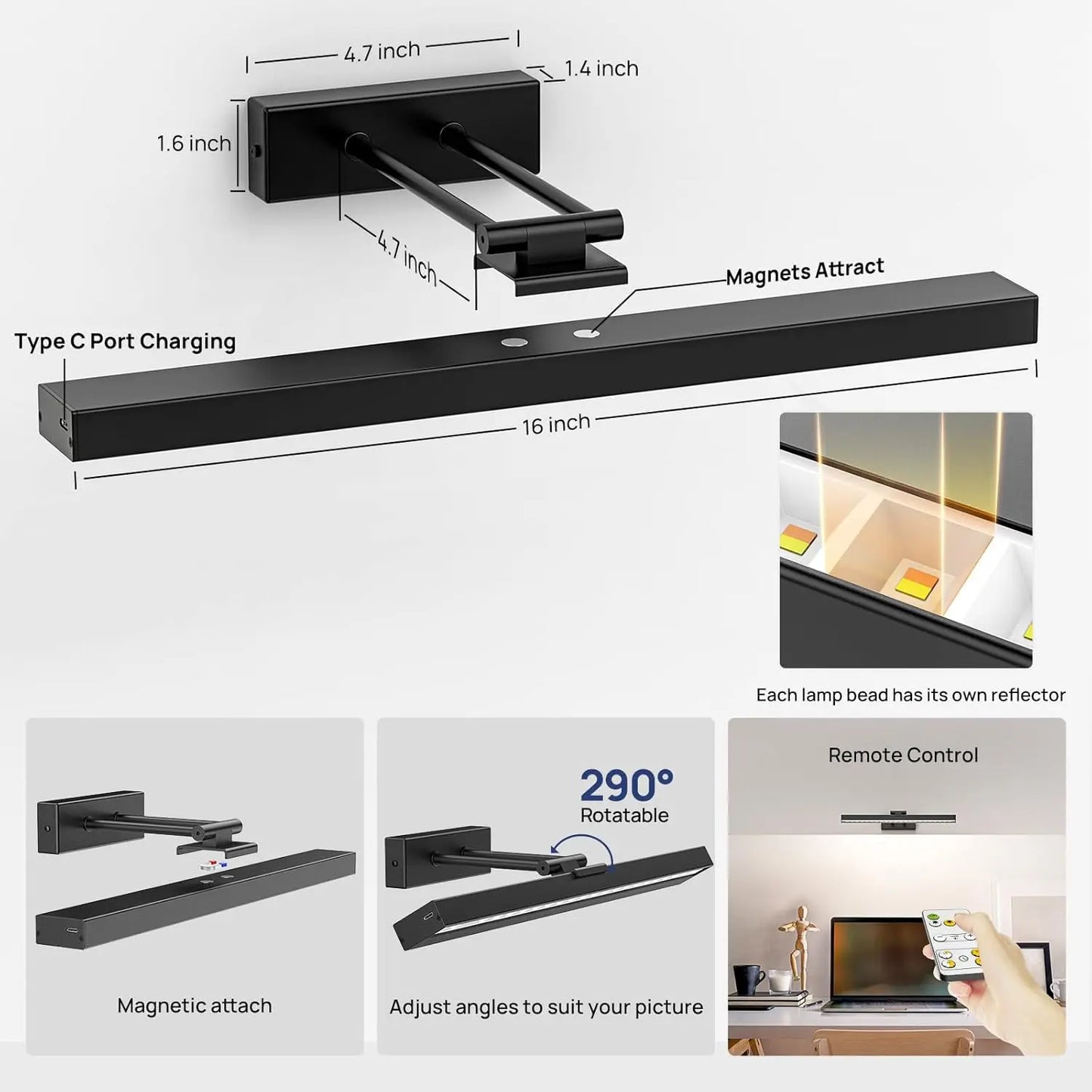 PRTILOUD Wireless Art Light for Paintings Dimmable Remote