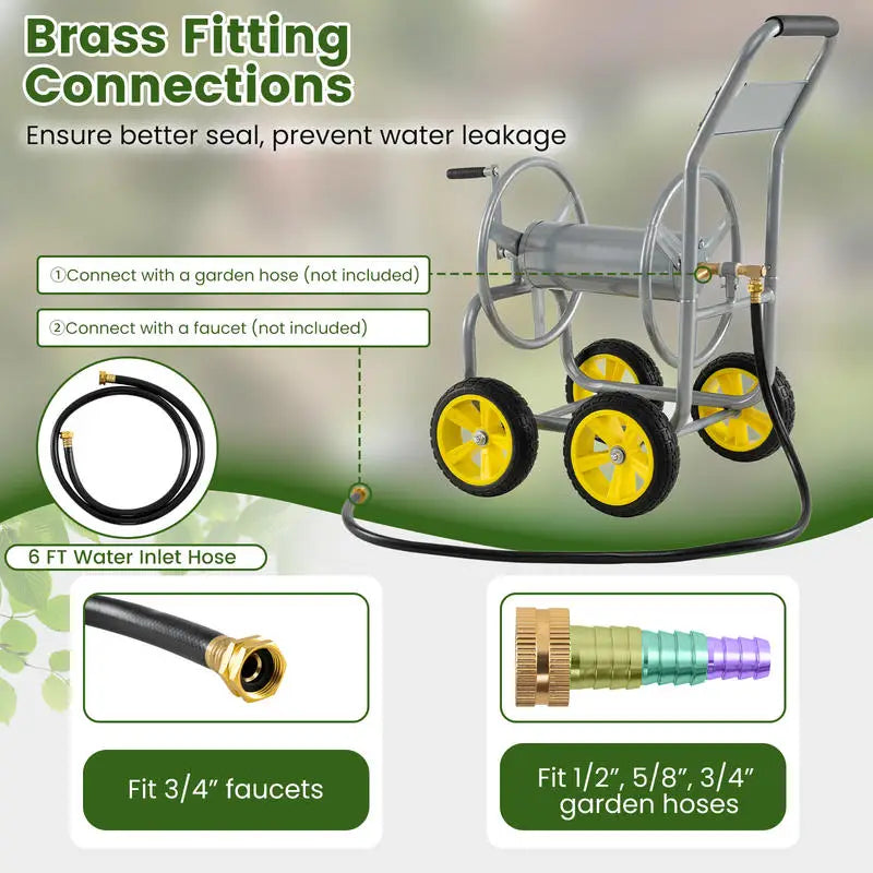 Garden Hose Reel Cart Heavy Duty Metal Organizer Portable
