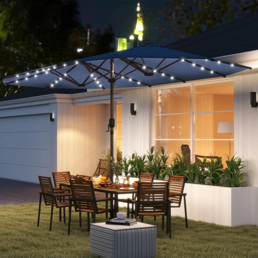 Double-Sided Outdoor Sun Umbrella With LED Solar Lights