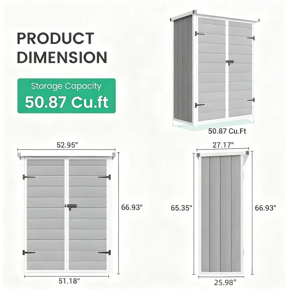 Outdoor Plastic Storage Shed With Floor And Shelving For Backyard