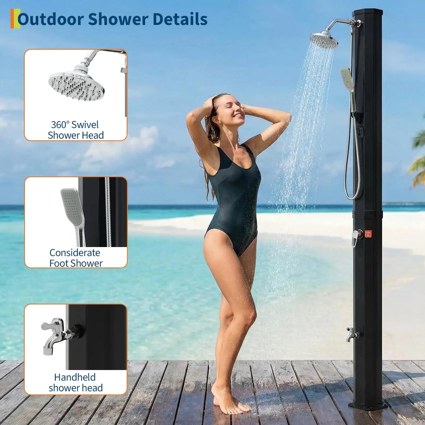 HiMISS Solar Heated Freestanding Outdoor Pool Shower Kit