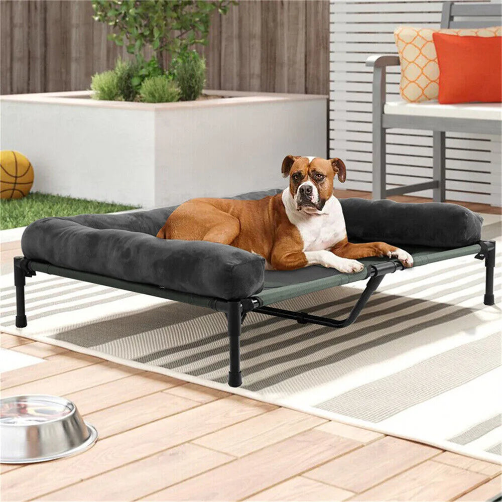BORWART Outdoor Raised Dog Bed With Cooling Breathable Mat And Plush Mat