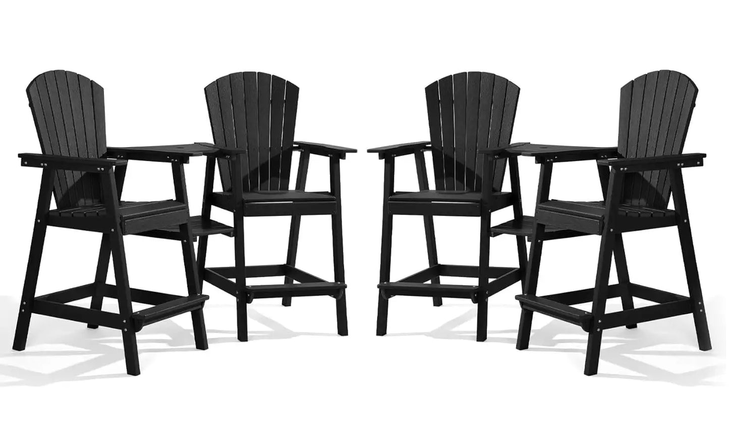 Bar Height Adirondack Chair Set Double Tray All Weather HDPE