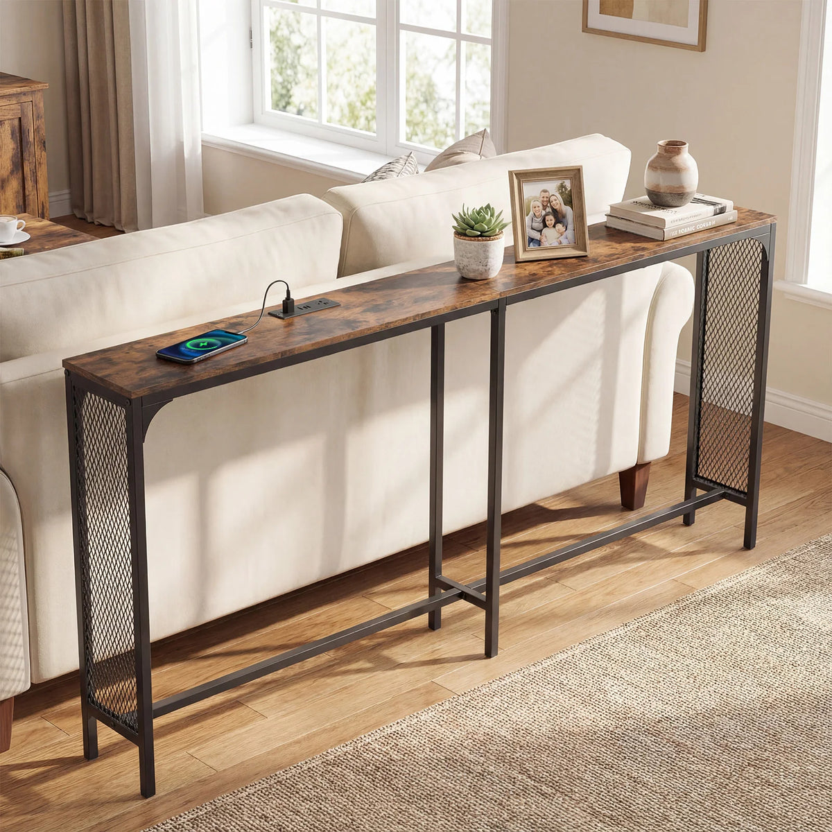 HOMASIS Console Table With Reversible Power Outlet for Hallway Foyer Living Room